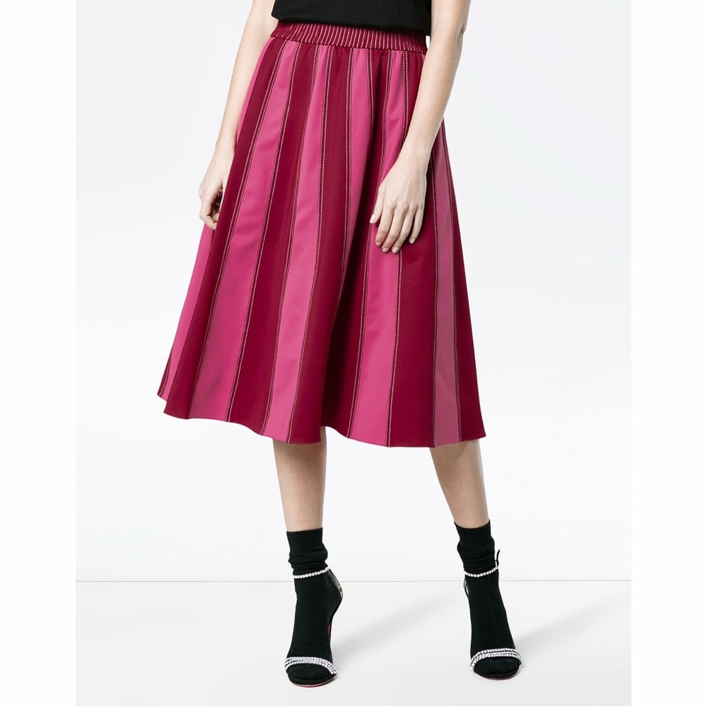 Valentino Pink Red Magenta A Line Midi Skirt Contrast Panels Stripe Ponte IT 36